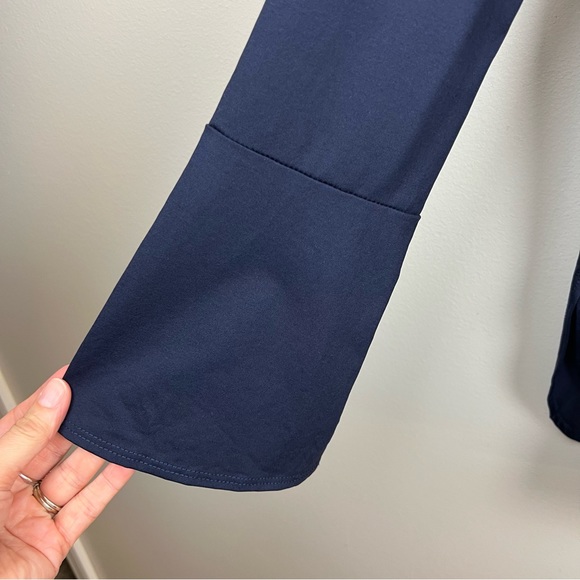 Dudley Stephens India Tunic Top Size Large Bell Sleeve Navy Blue Stretch Casual - Picture 7 of 10